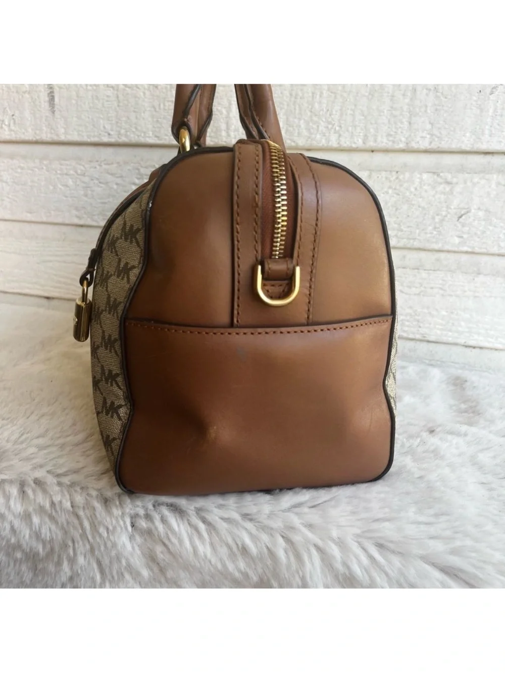 MICHAEL KORS Medium Mercer Heritage Duffle Boston Speedy Monogram Tote Bag